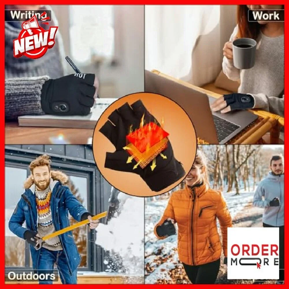 Rechargeable Heated Fingerless Gloves Touchscreen Winter Work Medium